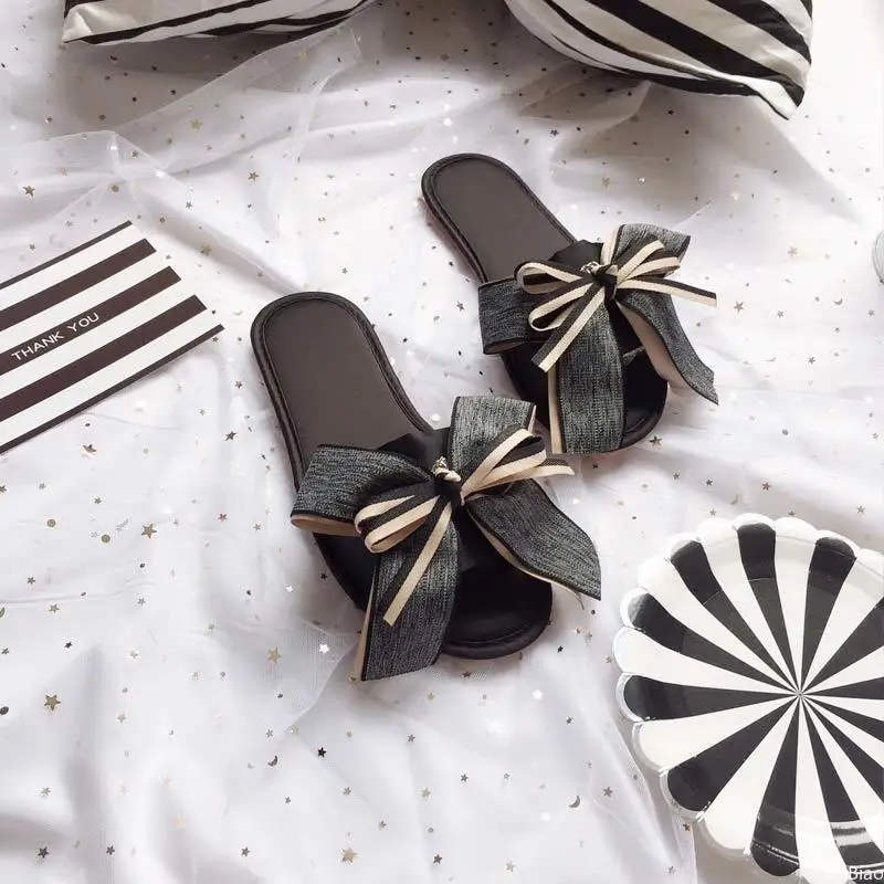 

New Slippers Women's All-match Fashion Bow Holiday Beach Slippers Shoes Non-Slip Slippers House Slippers House Shoes Anti-Slip