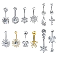 crystal belly rings for women stainless steel belly button rings long drop navel piercing flower belly piercing body jewelry