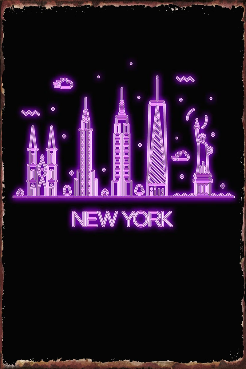 

New York Neon Light Room Decoration Retro Vintage Metal Sign Tin Sign Tin Plates Wall Decor For Art Home Club Man Cave Cafe Pub