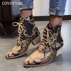 Женские ботинки челси COVOYYAR, ботинки с этнической вышивкой, на высоком каблуке, с острым носком, на шнуровке, повседневные, для осени и зимы, WBS2074
