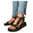 JAYCOSIN Женские пляжные сандалии с черным цветочным принтом на липучке модные повседневные сандалии на плоской подошве сандалии на платформе