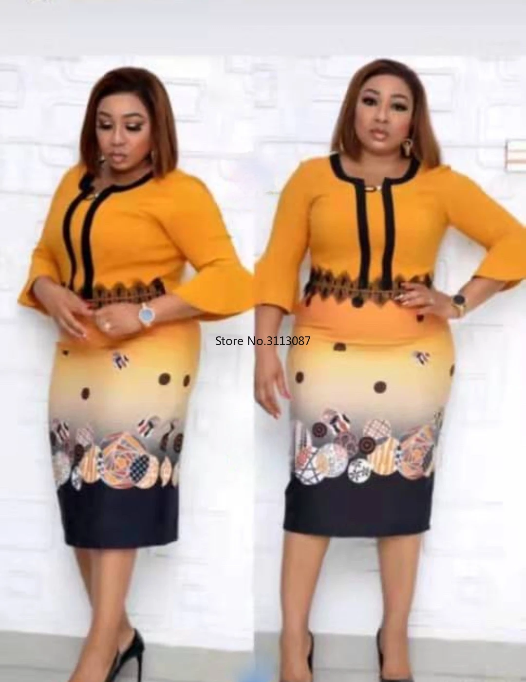 

2021 Summer African Women Long Sleeve Printing Plus Size Dress 2XL-5XL African Dresses for Women African Clothes Women