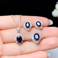 kjjeaxcmy fine jewelry natural sapphire 925 sterling silver gemstone pendant necklace ring earrings set support test popular