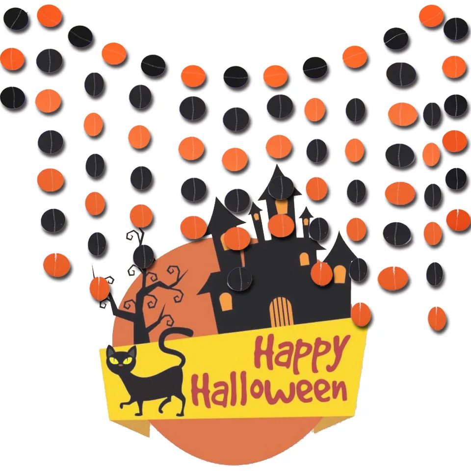 2 м оранжевый черный круг гирлянда украшения к Хэллоуину бумажный баннер набор