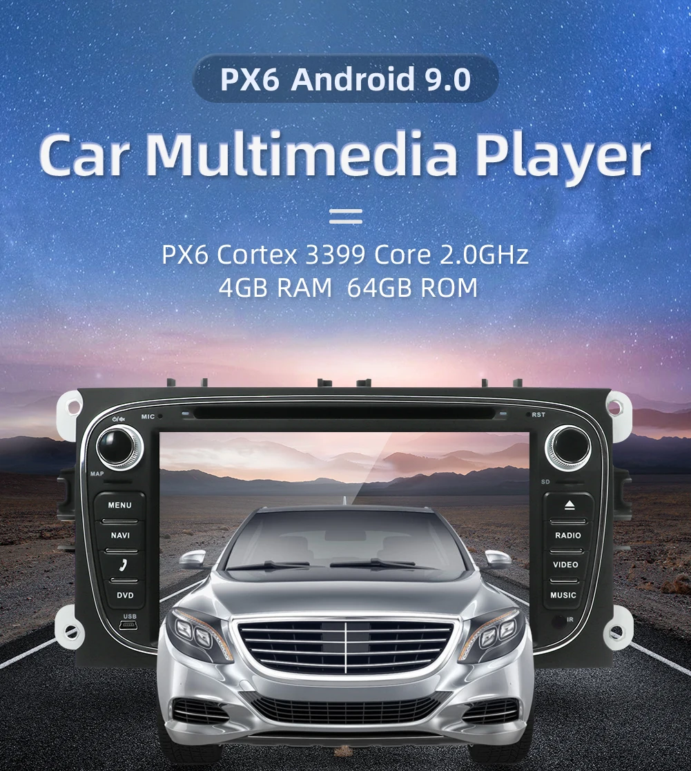 2 din Android 9,0 автомобильный DVD мультимедийный плеер gps Navi для Ford для Focus2 Mondeo Galaxy Wifi Аудио Радио Стерео головное устройство Canbus