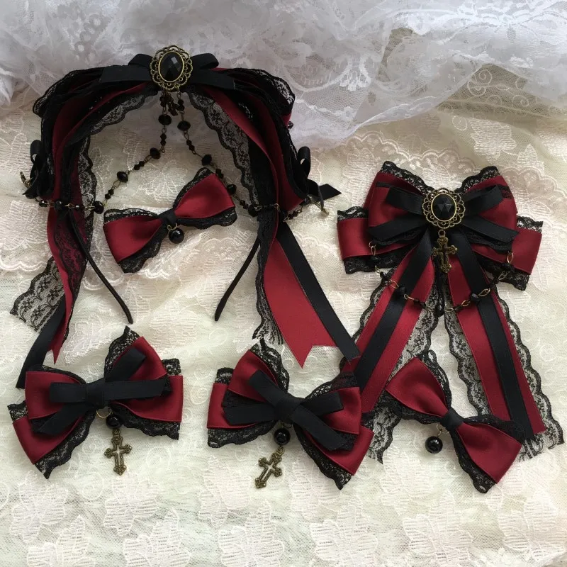 

Chateau night Handmade Wine red Dark Black Series Lolita Hairpin KC Headband Cosplay headdress Gothic Women's Hair Ornaments