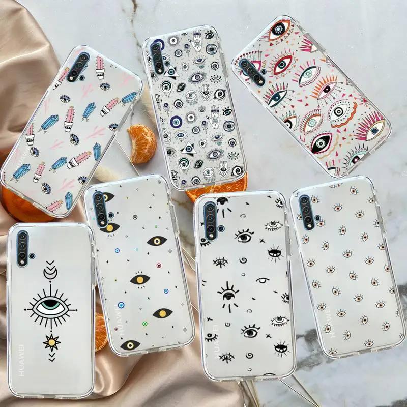 

Lucky Eye Blue Evil Eye Phone Case Transparent for Huawei honor P mate 40 20 30 10 50 i 9 x mate pro lite 8a