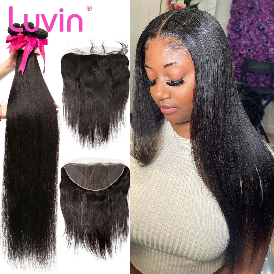 Luvin Remy 28 30 32 40 дюймов бразильские прямые человеческие волосы плетение 3 4 пряди с 13x4