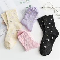 long socks womens universe starry sky cotton cute harajuku kawaii multicolor stocking stars moon sports leisure socks purple