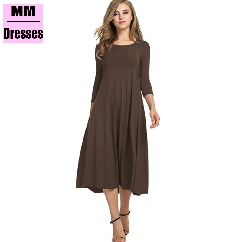 Осеннее женское платье большого размера повседневное приталенное с круглым