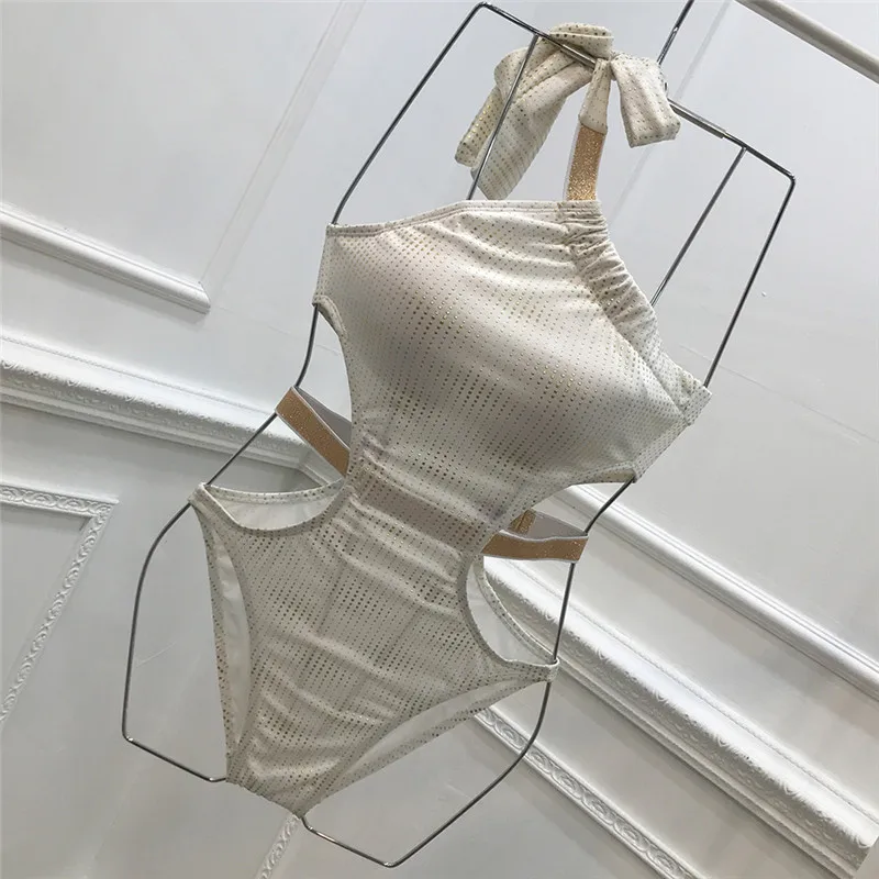 

Swim Suit Women Swimwear Swimsuit 2021 Push Up For One Piece Clothing Web Hollow Out Sexy Bikini Shoulder Light Luxury Beach
