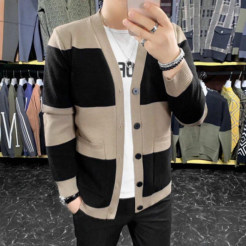 New Designer Brand New Men's Cardigan sweater Coat Sweater Slim Fit Pattern Personality Jacquard Autumn and Winter Jacket S-3XL