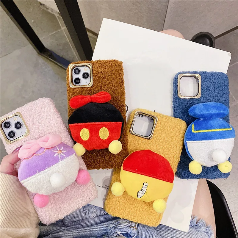

Mickey Minnie Donald Duck Cute Plush Soft Case for iPhone 12 11 Pro Max XR XS Max 7 8 Plus X Back Cover Full Body Shell funda