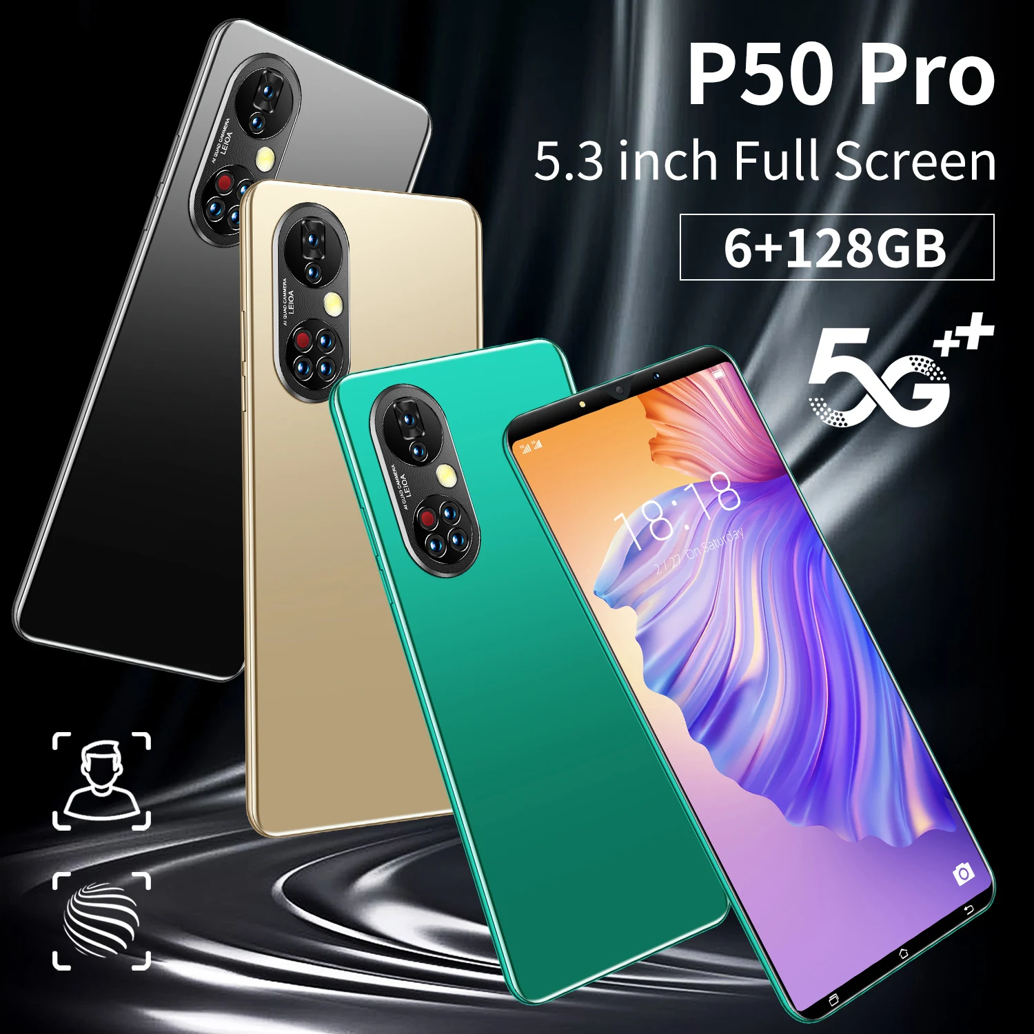 

P50 Pro Smartphone, Global Version, 2021Full Screen, 10core 5.5Inch HD 1440 * 3200, 6 128GB, Dual SIM 5G 13MP + 21MPBattery 495