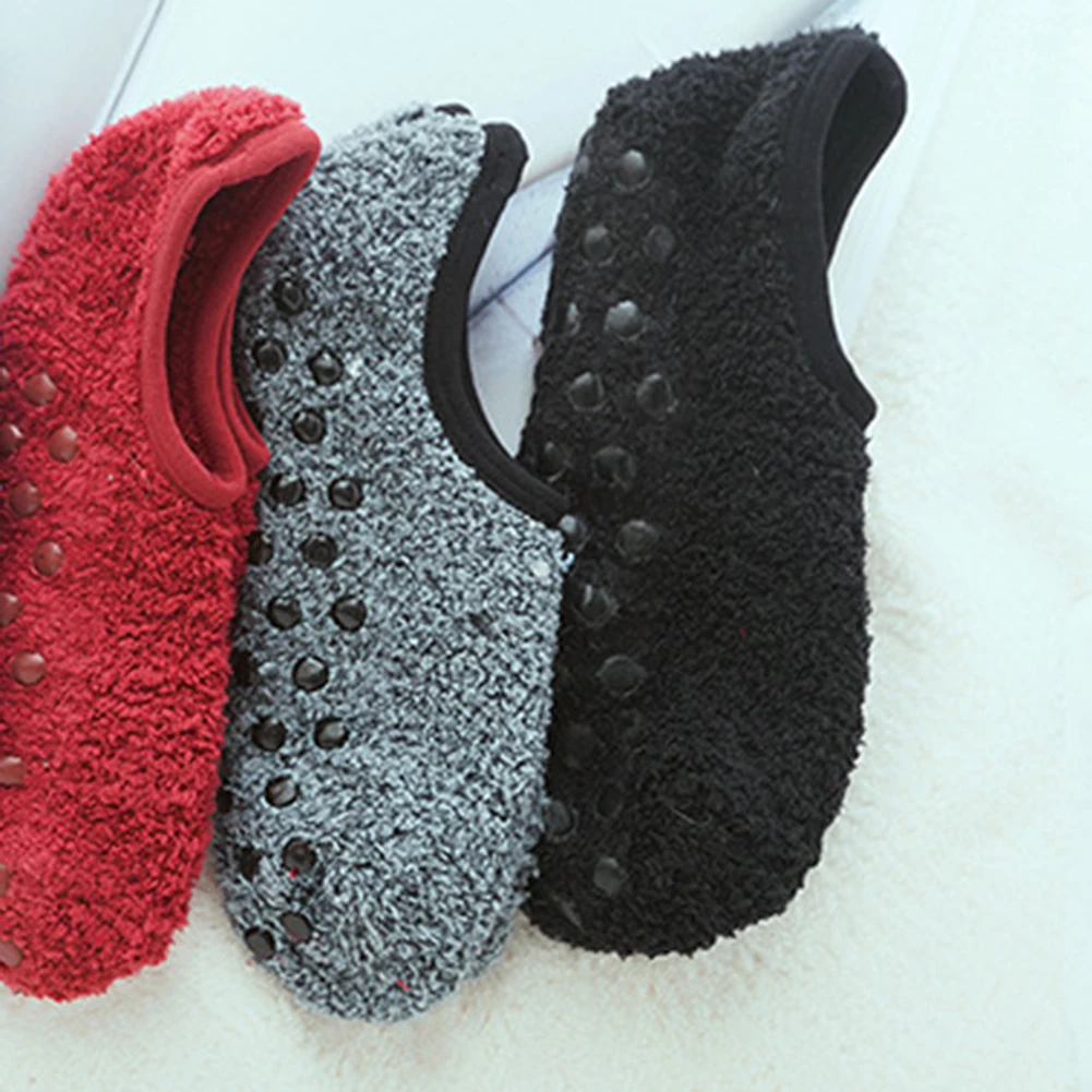 1 Pair Women Invisible Short Socks Autumn Winter Anti-slip Thermal Coral Fleece Low Cut Floor Ankle Socks Moomin носки женские