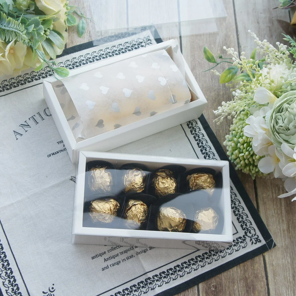 

15.2*7.8.2*4cm 10set White Chocolate Paper Box with PVC Window As Wedding Christmas Birthday Candy Packaging