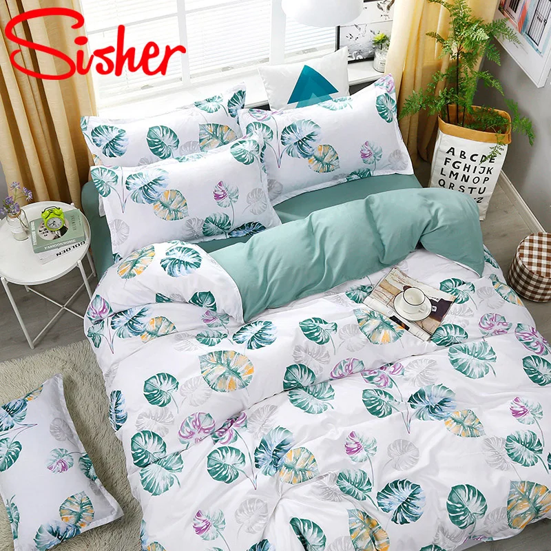 Комплект постельного белья в пасторальном стиле с пододеяльником и принтом