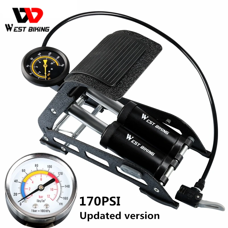 

WEST BIKING Portable Bike Floor Pump Cycling Foot Pumps Aluminium 170PSI Bicycle Floor Air Pump For Bike Car Motorcycle Toy