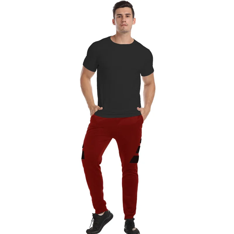 

2021 Summer New Men's Casual European And American Men's T-Shirt Suit Solid Color Round Neck Men's T-Shirt + Color Matching Spor