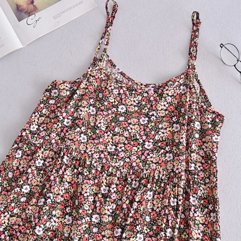 

Korean Style Women's Clothing 2021 Summer New Loose Retro Floral Flounce Strap Fashion Vintage Dress