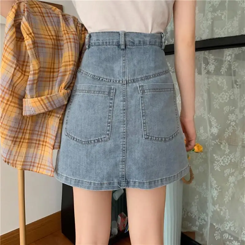 

Large size women's denim skirt women's summer design sense skirt new high-waisted A-word skirt skirt Bow Casual