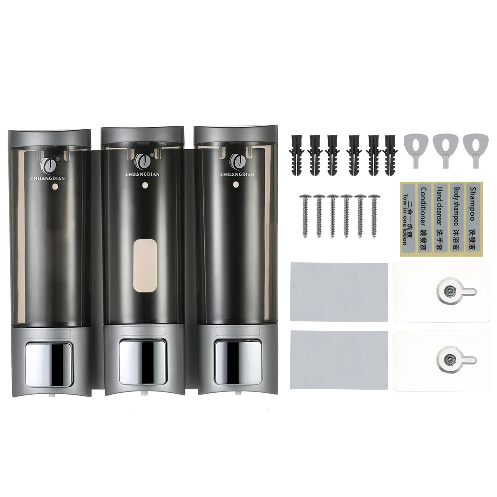 

CHUANGDIAN Manual Soap Shampoo Dispensers Wall-mounted Shampoo Box Bathroom Three Chamber Shower Gel Liquid Soap Dispensers