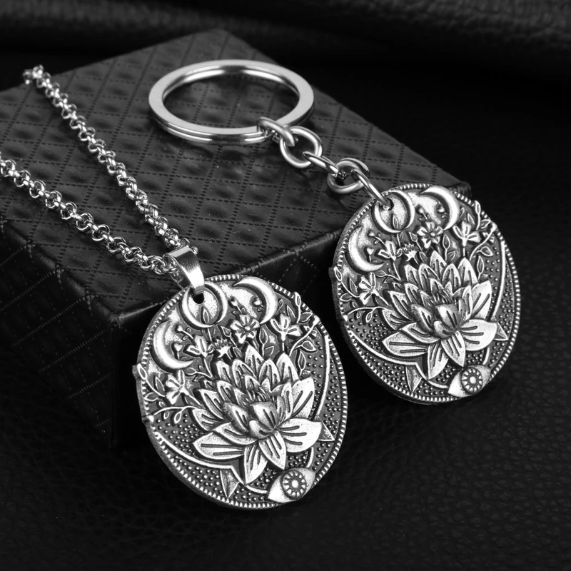 

Vintage Mandala Flower Ancient Moon Necklace for Women Men Pendant Choker Jewellery Necklaces for Teen Girls