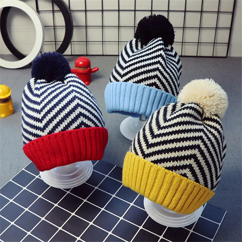 Детская однотонная одежда в полоску с помпоном шапка и шарф комплект детской