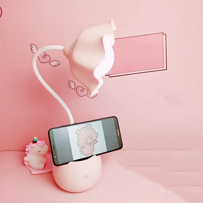 

LED Flower Night Light Third Dimming Touch Desk Table Lamp Eye Protection Learning Multi-Function Bracket Phone Pen Holder