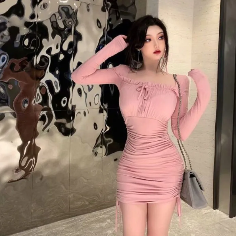 WLLWLP французское платье с квадратным вырезом и длинным рукавом для женщин модные