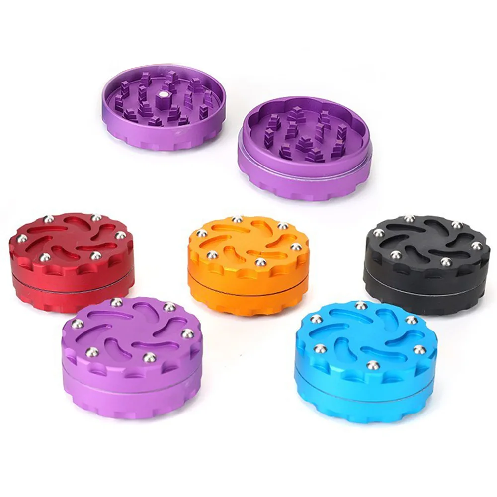 

63mm 2-Layer Carved Steel Ball Aluminum Alloy Smoke Grinder for Herb Weed Tobacco Smoking Accessories