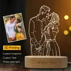 Ночник 3D с текстом под заказ, светодиодный светильник сделай сам с USB и деревянной основой, для свадьбы, праздника, Дня матери, отца