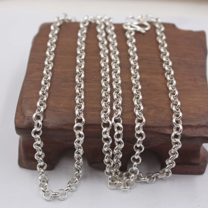 

Sterling S990 Silver Luck Rolo Cable Link Chain Necklace 27.5inch 23.76g 4.5mmW