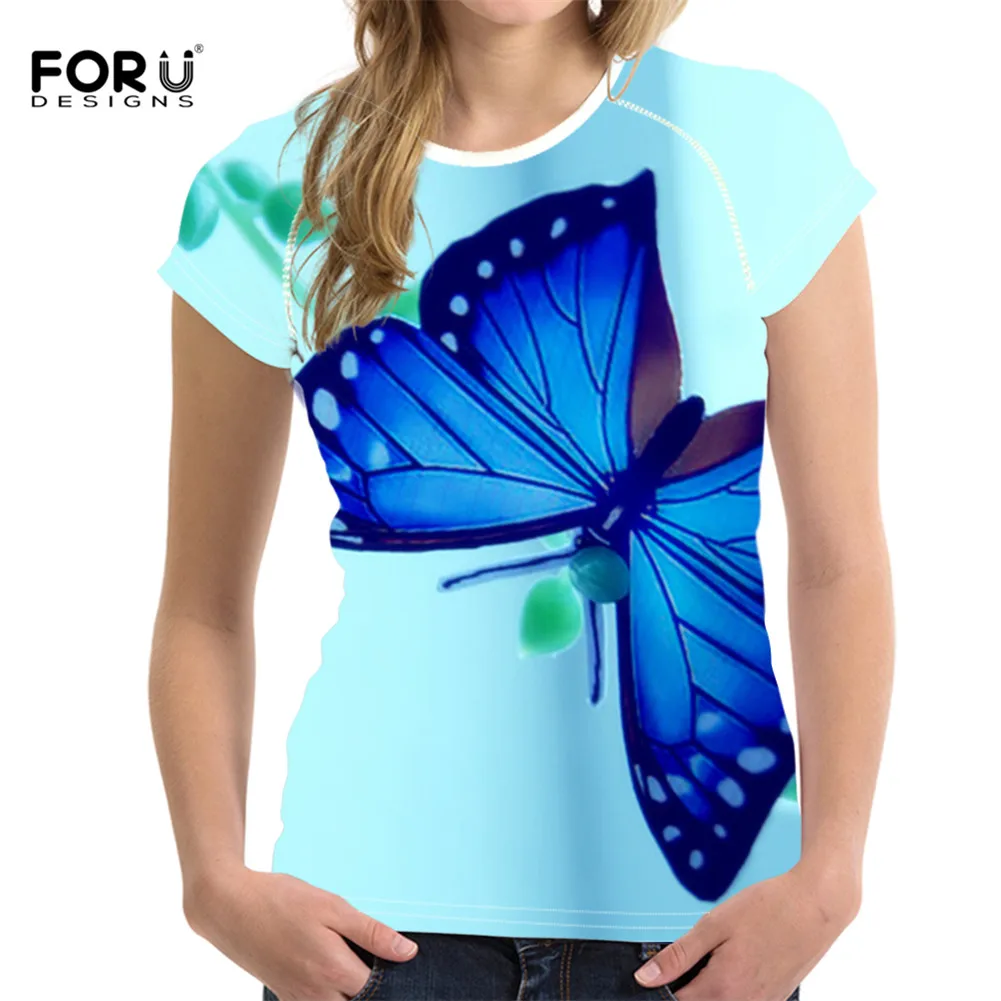 FORUDESIGNS/футболка с 3D принтом бабочки женская летняя Новинка футболки для девочек модная классная Женская симпатичная футболка с коротким рукавом топы - Цвет: HMD103BV