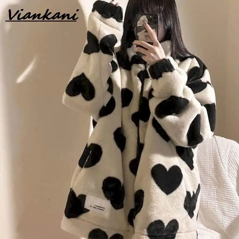 

Women Lamb Wool Coat Autumn winter new padded Jacket female Korean quilted thick loose faux fur plush Female student Padded Coat