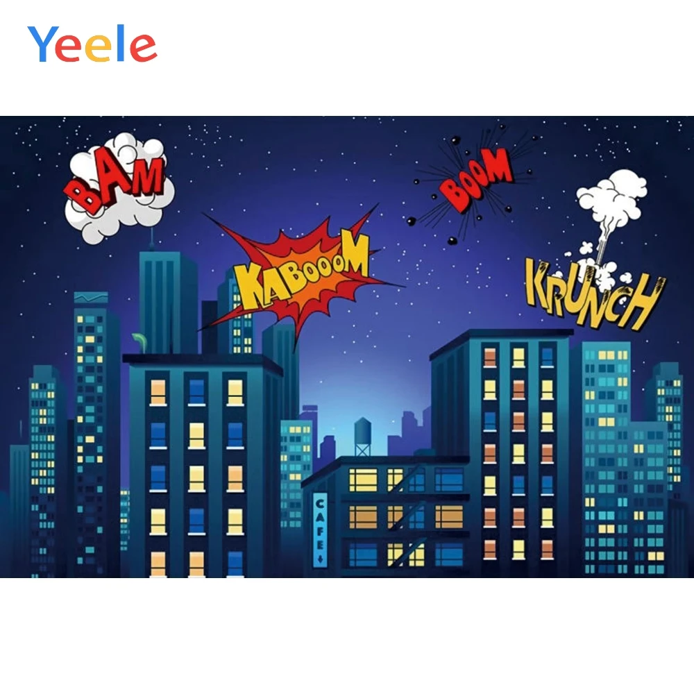 

С днем рождения мальчик супер герой город здание ночь Вечерние детский душ Виниловый фон фотографии фон для фотостудии съемки