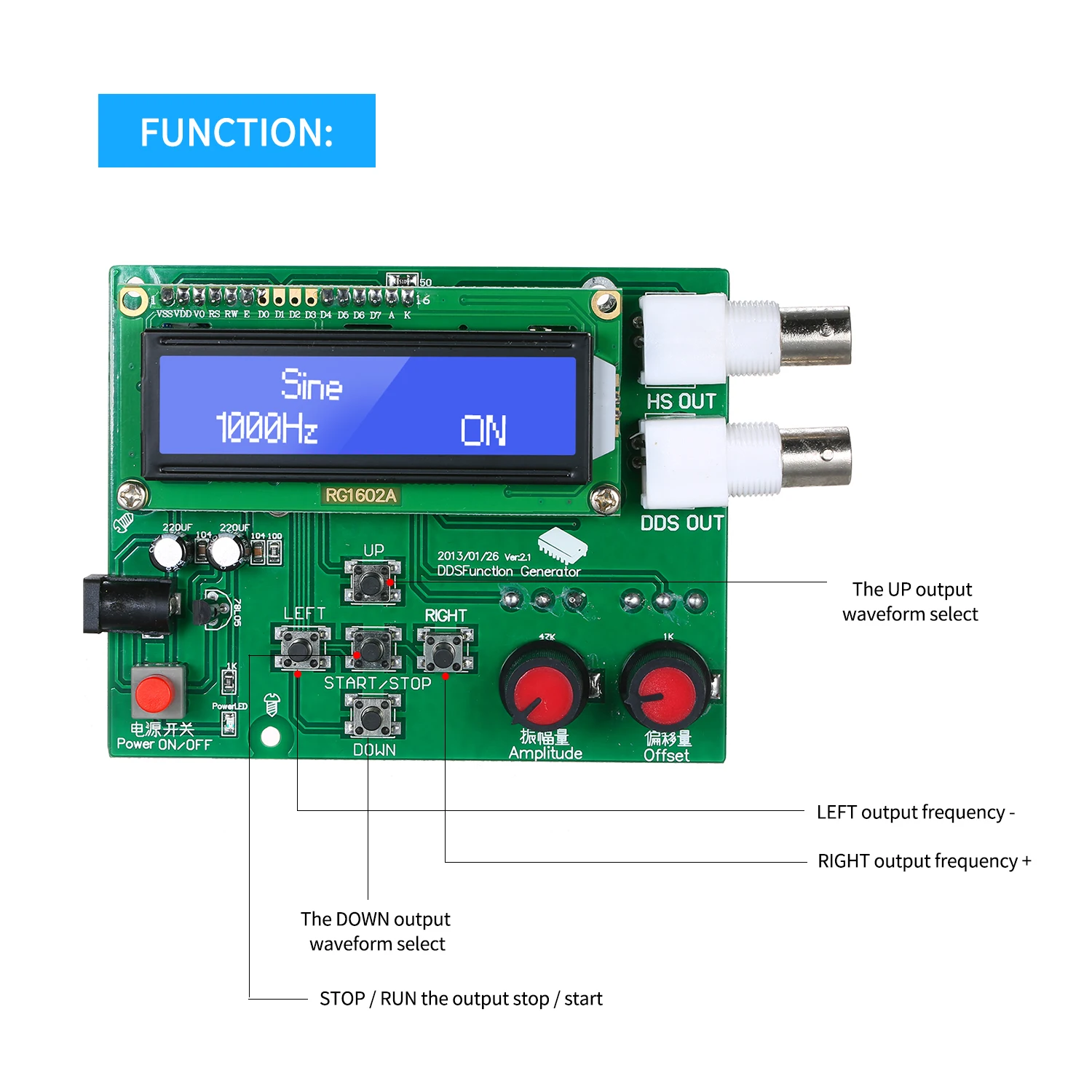 DDS Function Signal Generator Module Sine Square Sawtooth Triangle 1Hz-65534Hz Source Components | Инструменты