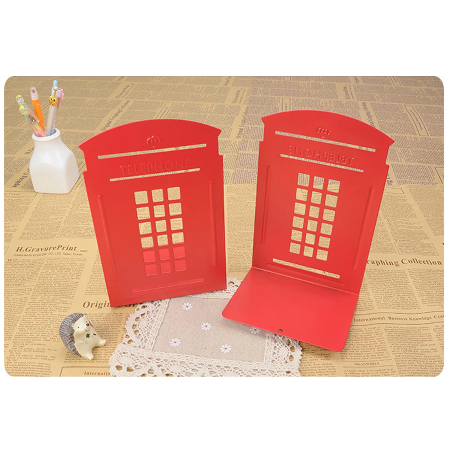 Винтажные подставки для книг с телефонной будкой 2 шт. тяжелые металлические дома