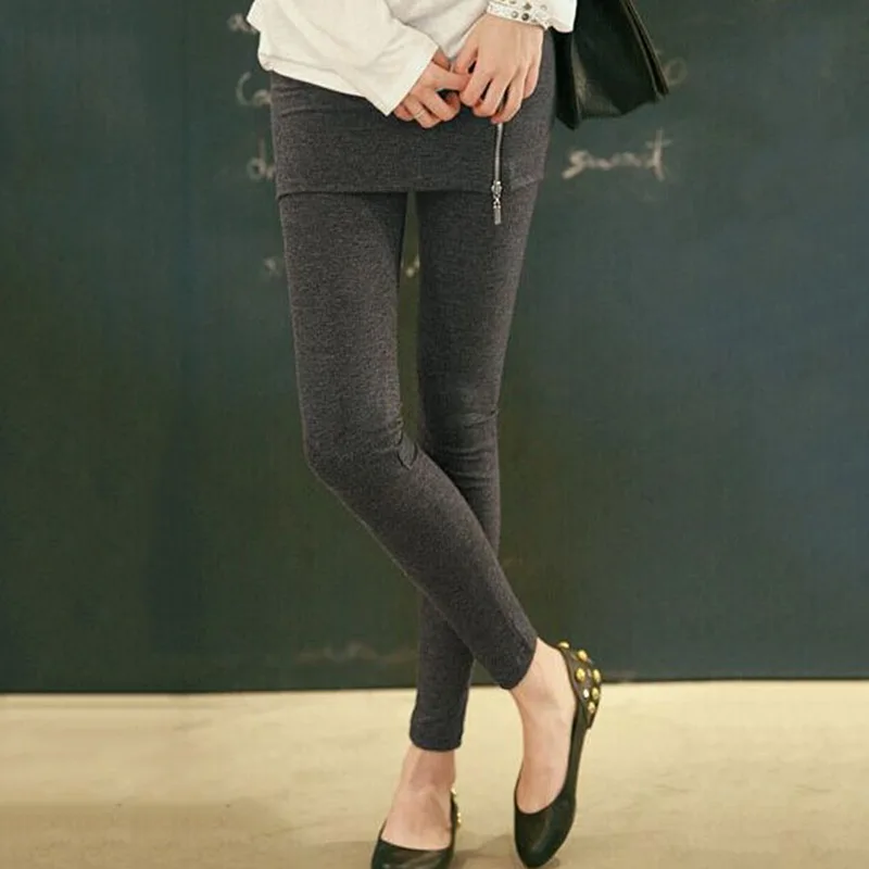dark grey zip Осенне-зимние женские теплые леггинсы, модные плиссированные эластичные по щиколотку леггинсы, женская юбка, леггинсы, брюки - Цвет: dark grey zip