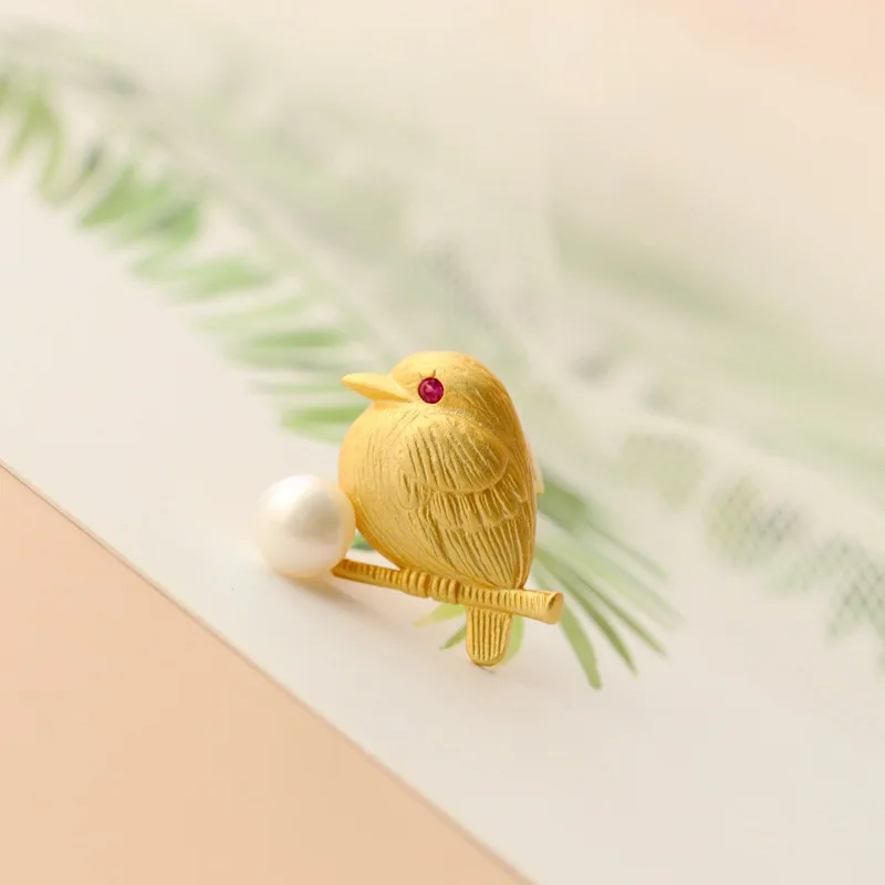 

UBESTNICE Trendy Simple Rabbit S925 Sterling Silver Gold Filled Freshwater Pearl 6mm Bird Animal Brooches For Women Fine Jewelry
