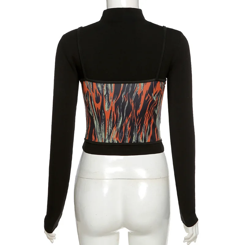 

Casual 2 Pc Set slim women top Autumn long sleeve t-shirt and Camisole female tops Sexy asymmetric slim solid ladies tops shirts