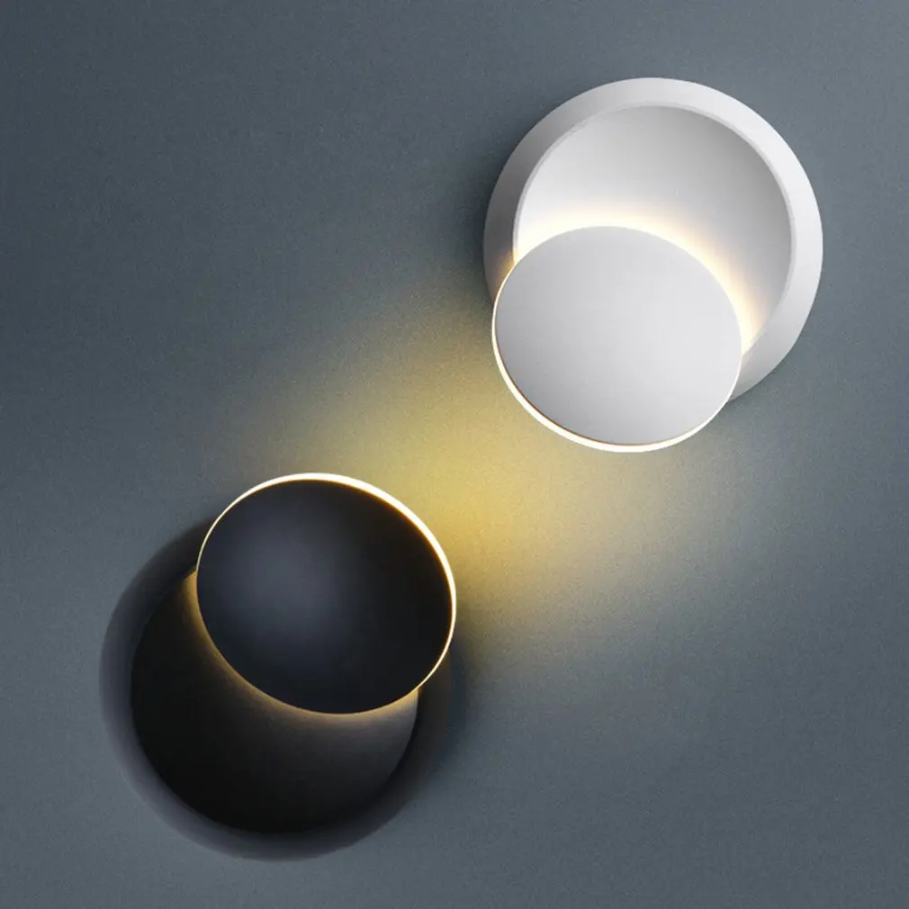 

Led Wall Lamp 360 Degree Rotation Adjustable Bedside Light White Black Creative Wall Lamp Black Modern Aisle Round Lamp