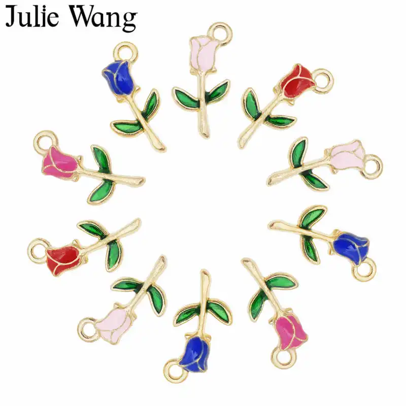 Julie Wang 8 шт. эмалированные розы очаровательные цветы розовый красный синий сплав