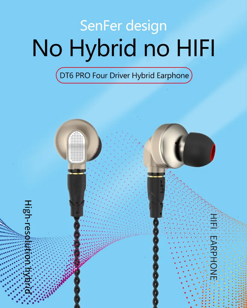SENFER DT6 Pro в ухо наушник 1DD+ 2BA Динамический драйвер блок HIFI наушник с MMCX съемный Отсоединяемый кабель металлический наушник