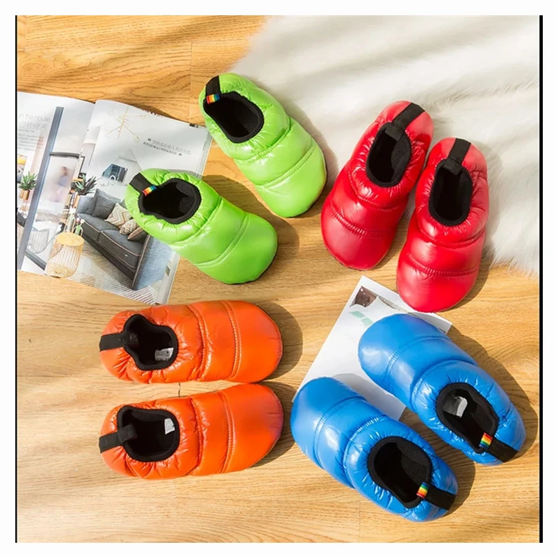 

Winter Multicolor Waterproof Down Slippers Women 2019 Warm Soft Slippers Couple Home Indoor Flat Ladies Casual Flats Slippers
