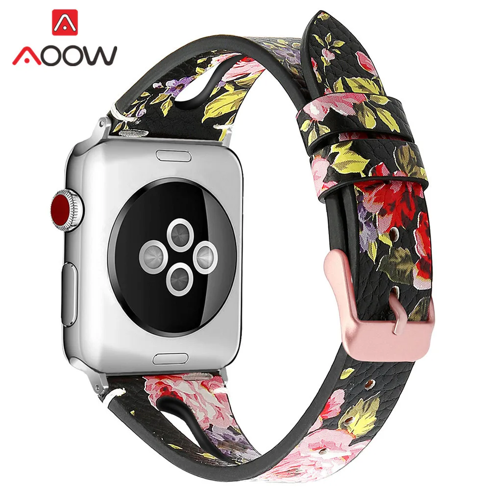 Ремешок из натуральной кожи с принтом для Apple Watch 40 мм 44 мм для iwatch 38 мм 42 мм ремешок серии 4 3 2 1 браслет аксессуары