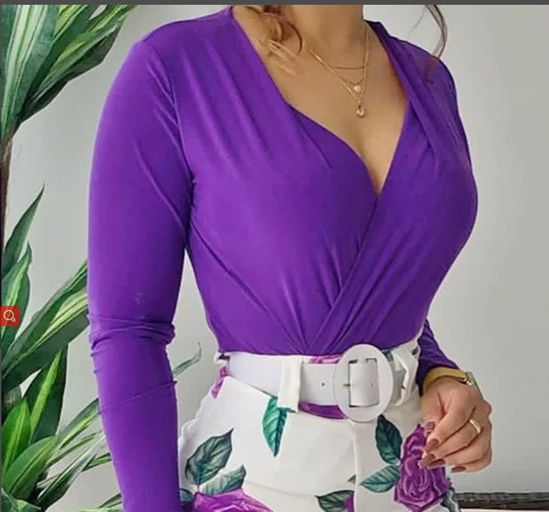 

V-neck Long-sleeved Casual Women's 2-piece Set Spring Women's Long-sleeved Top and Floral Print Shorts Set