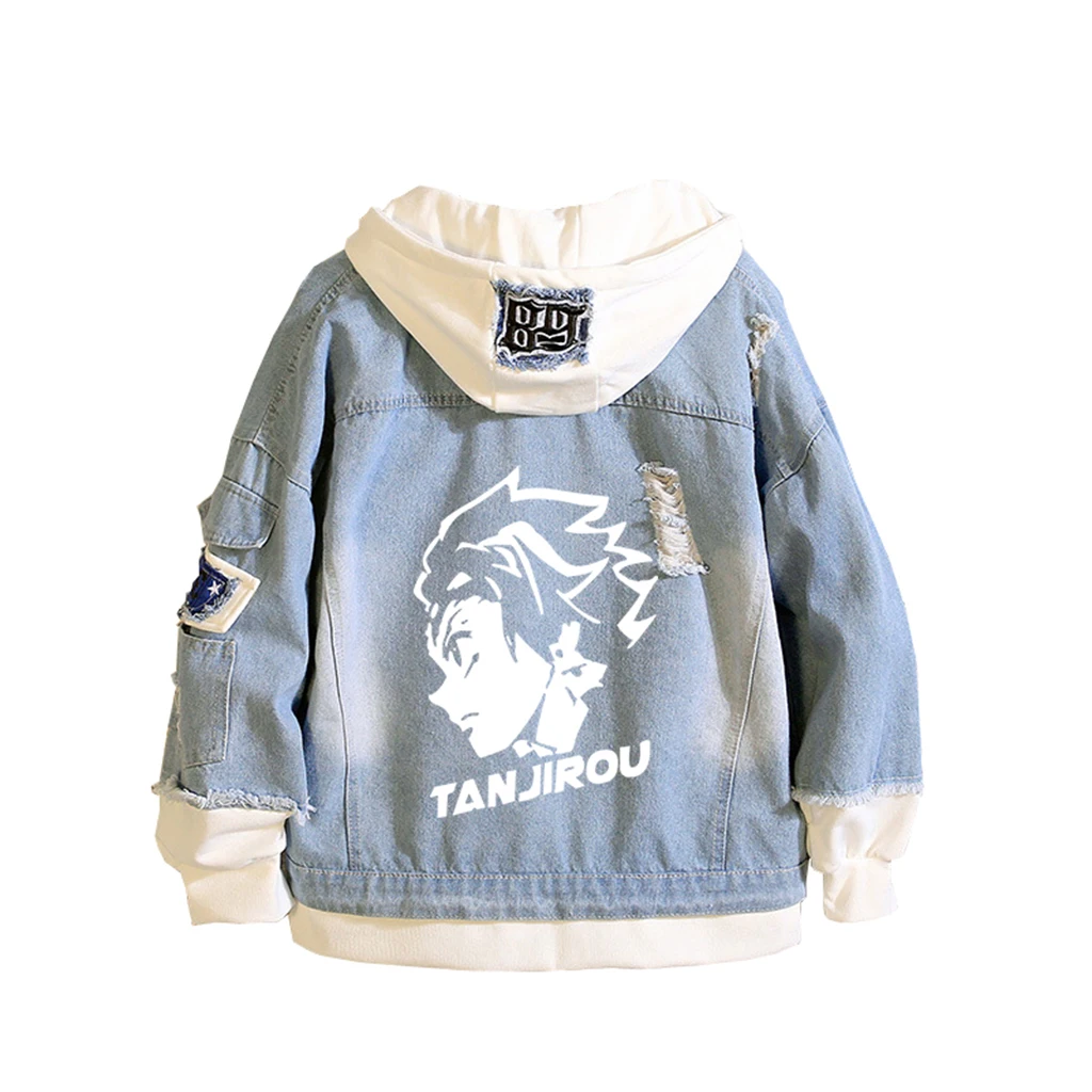 

Demon Slayer Hoodie Denim Hoodie Jacket Teens Cosplay Costume Cotton Veste Unisex Long Sleeve Fashion Pullover Sweatshirt