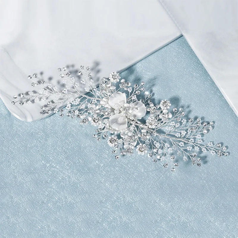 Новинка Нежный белый цветочный лист FORSEVEN с жемчужинами регулируемый зажим