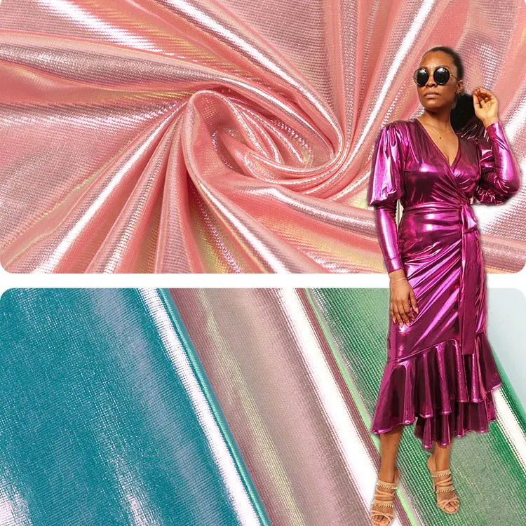 

T02 Sassy Africa Lame Fabric elasticity Bronzing Symphony tissu Knitted laser bronzing stretch cloth Latin dance clothes fabric